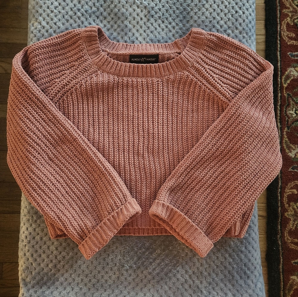 Pink Almost Famous Cropped Cableknit Sweater - Small